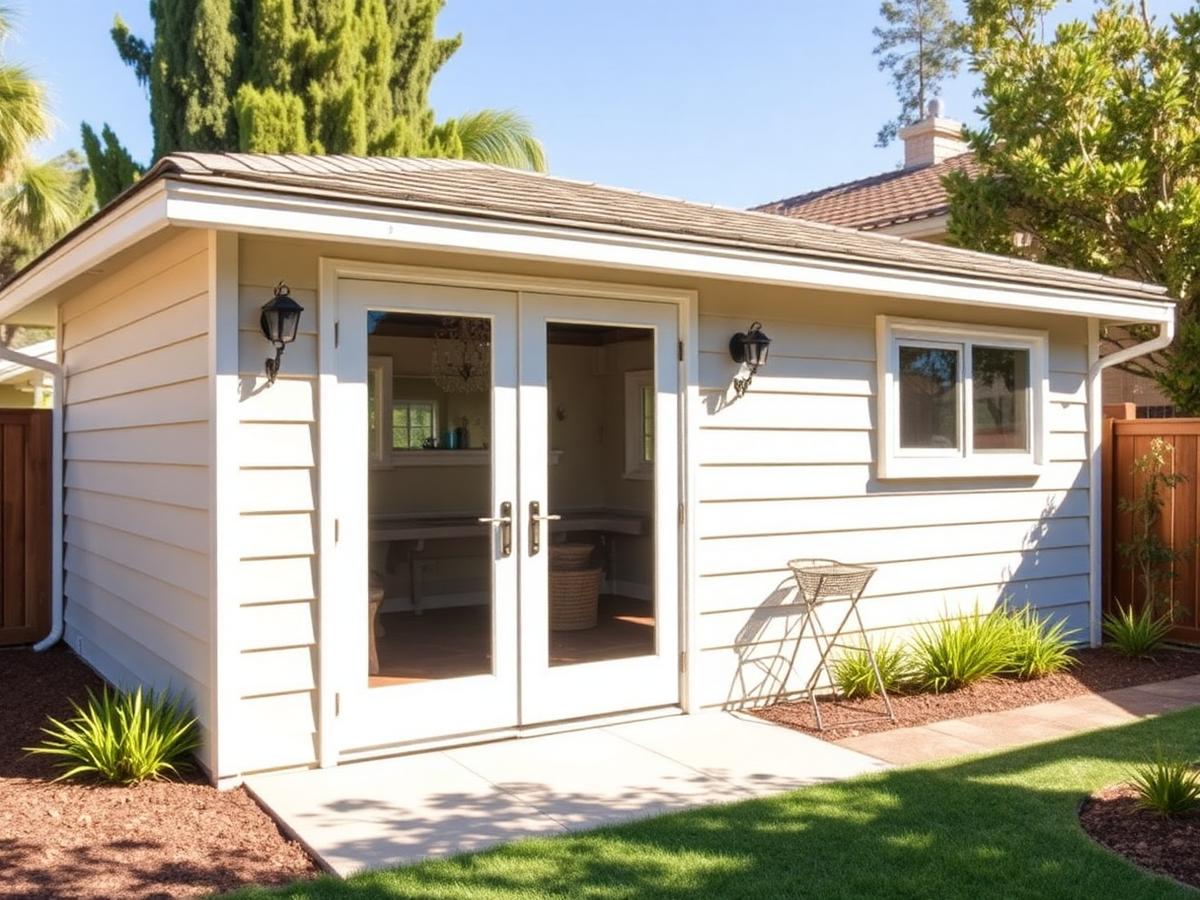 Detached garage converted into a modern accessory dwelling unit with french doors