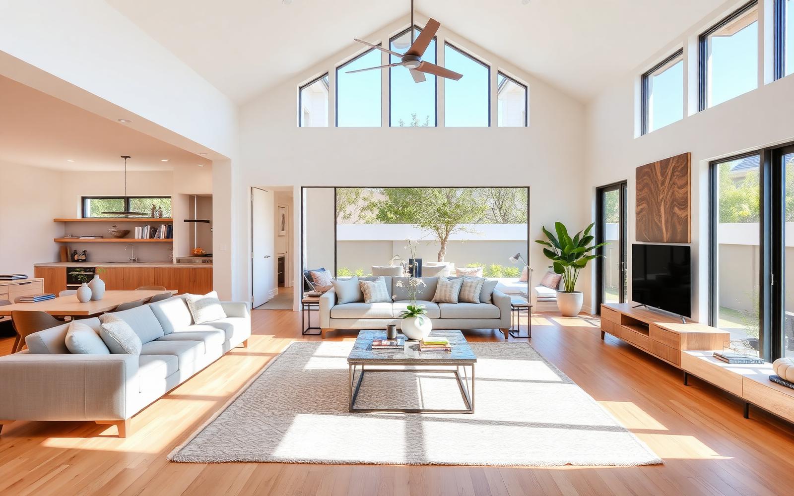 Open-concept living space after remodel